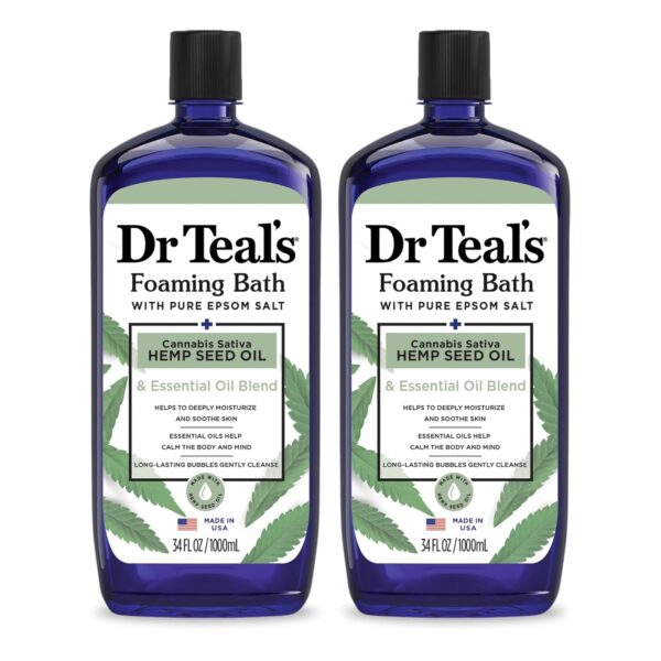 Dr Teal's Foaming Bath with Pure Epsom Salt, Cannabis Sativa Hemp Seed Oil, 34 fl oz (Pack of 2)