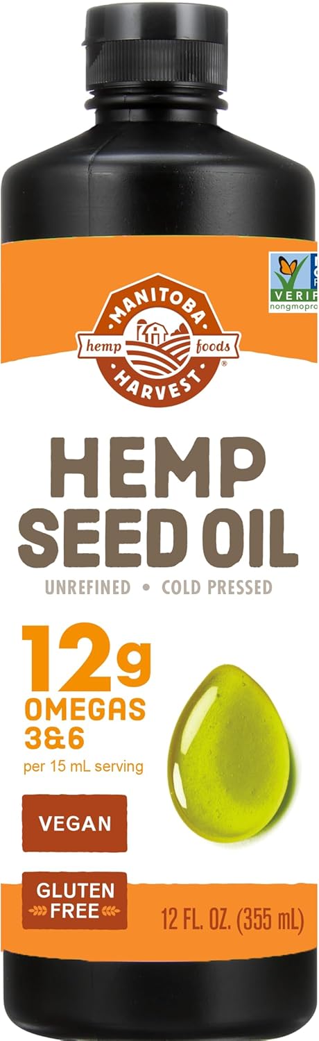 Manitoba Harvest Hemp Seed Oil, Cold Pressed, Premium Quality, 12g of Omegas 3 & 6 Per Serving, Hydrate & Nourish Skin, Non-GMO, Vegan, Gluten Free, Great for cooking, salad...