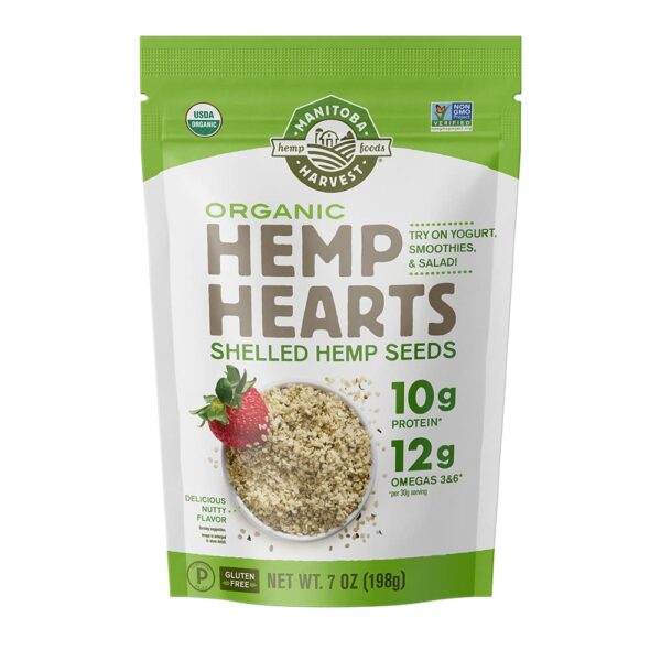Manitoba Harvest Organic Hemp Hearts, Shelled Hemp Seeds - 7oz - 10g Plant Protein & 12g Omega 3 & 6 per 30g serving - Easy-to-Digest seeds with 9 Essential Amino Acids - Gluten...