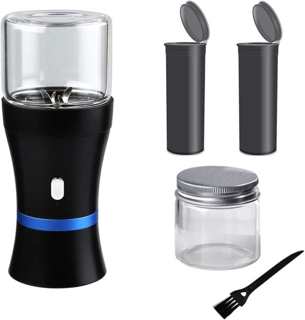 Spacenight Electric Herb Grinder COMPACT for Flower Buds, USB-Rechargeable, 2pcs 1.7oz Glass Herb Chamber - Ideal for Everyday Carry